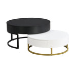Tables basses gigognes rondes modernes à plateau relevable avec 2 tiroirs