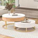 Tables basses gigognes rondes modernes à plateau relevable avec 2 tiroirs