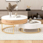 Tables basses gigognes rondes modernes à plateau relevable avec 2 tiroirs