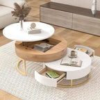 Tables basses gigognes rondes modernes à plateau relevable avec 2 tiroirs