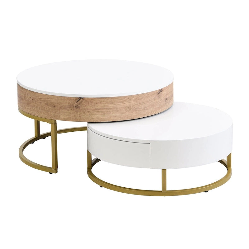 Tables basses gigognes rondes modernes à plateau relevable avec 2 tiroirs