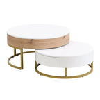 Tables basses gigognes rondes modernes à plateau relevable avec 2 tiroirs