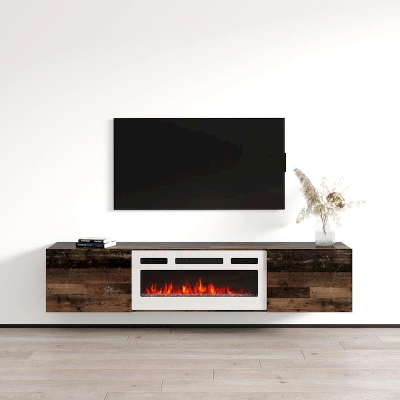 Meuble TV flottant Baja WH-EF avec cheminée