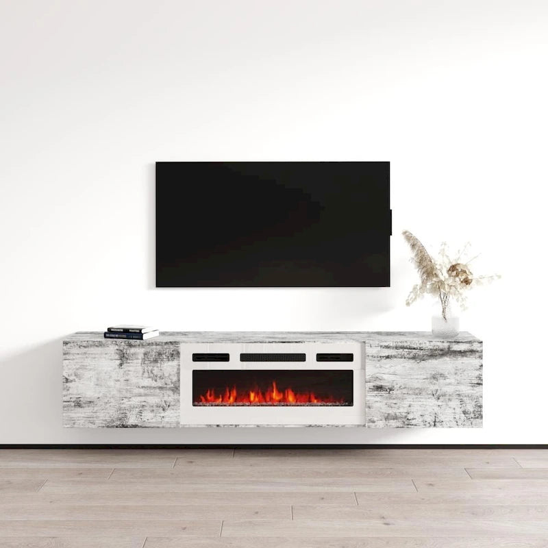 Meuble TV flottant Baja WH-EF avec cheminée