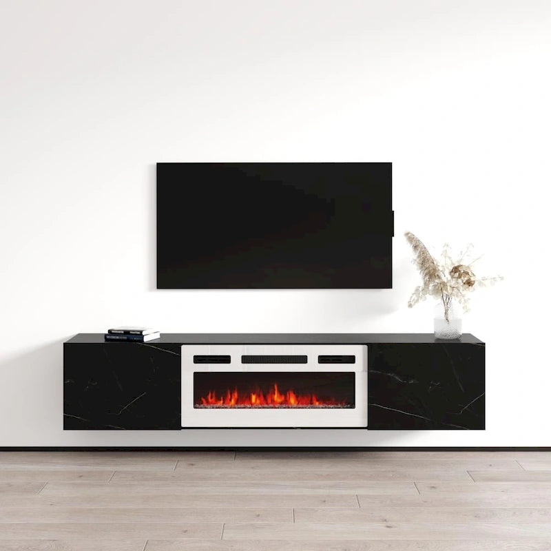 Meuble TV flottant Baja WH-EF avec cheminée