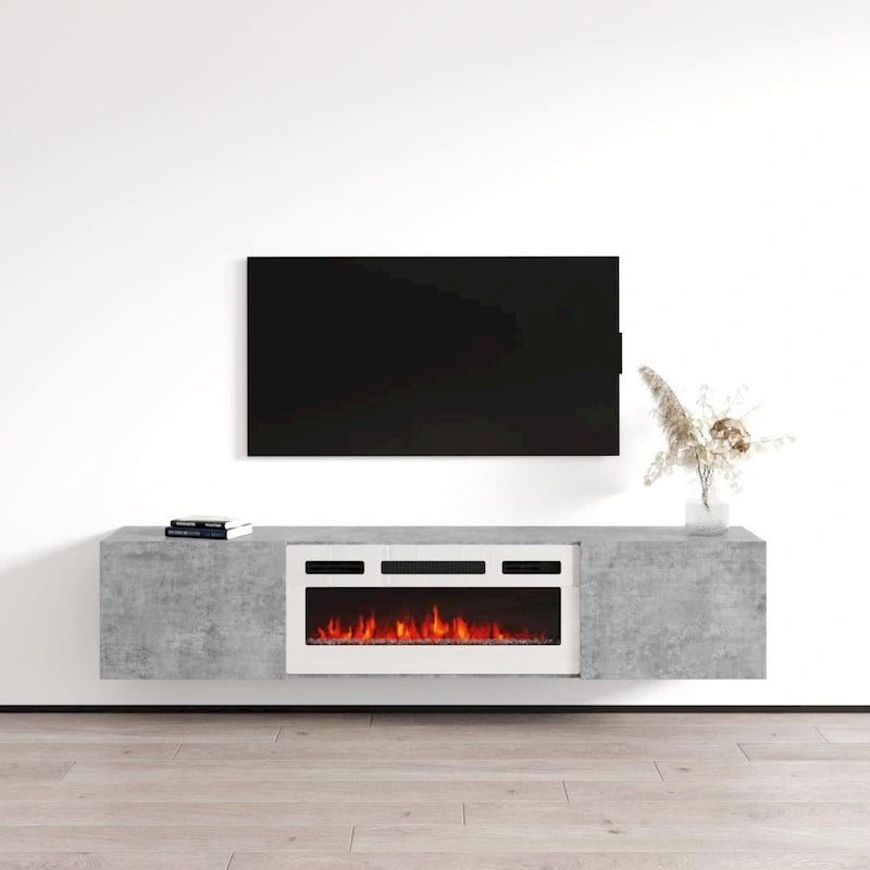 Meuble TV flottant Baja WH-EF avec cheminée