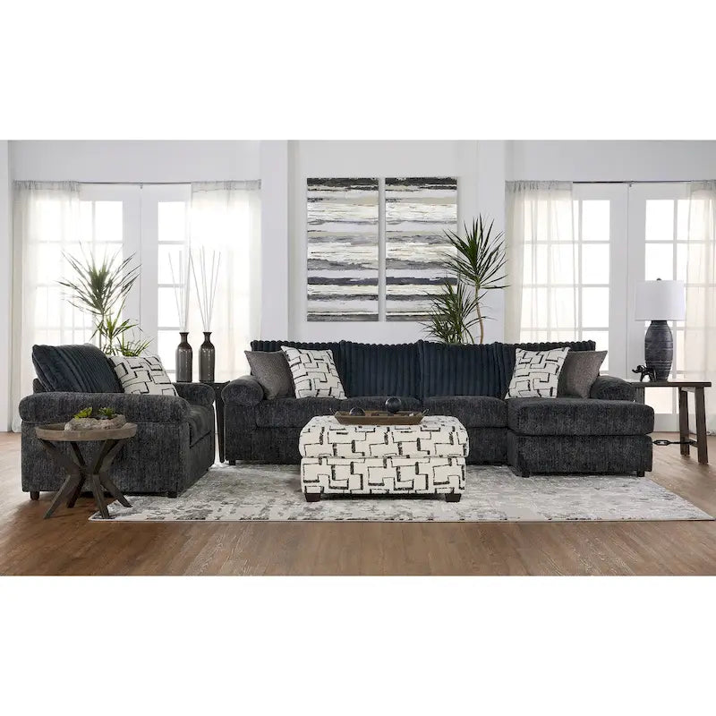 Canapé sectionnel Nason en velours côtelé à grosses côtes avec fauteuil et pouf de Roundhill Furniture