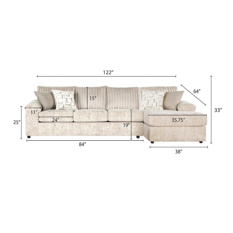 Canapé sectionnel Nason en velours côtelé à grosses côtes avec fauteuil et pouf de Roundhill Furniture