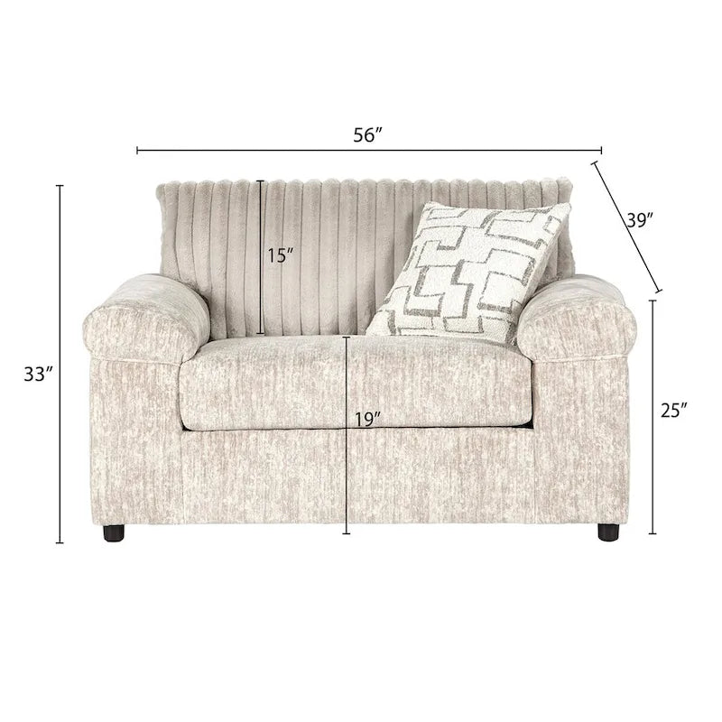 Canapé sectionnel Nason en velours côtelé à grosses côtes avec fauteuil et pouf de Roundhill Furniture