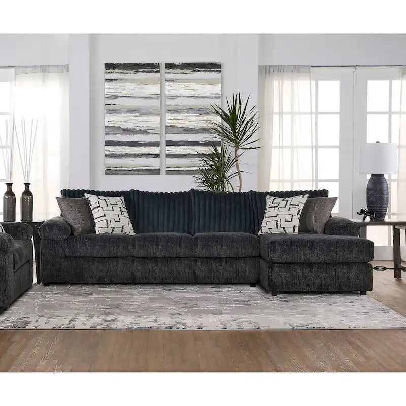 Canapé sectionnel Nason en velours côtelé à grosses côtes avec fauteuil et pouf de Roundhill Furniture