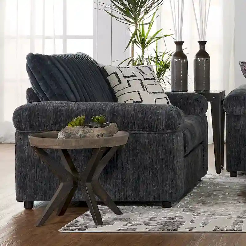 Canapé sectionnel Nason en velours côtelé à grosses côtes avec fauteuil et pouf de Roundhill Furniture