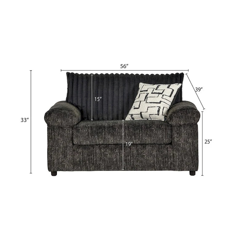 Canapé sectionnel Nason en velours côtelé à grosses côtes avec fauteuil et pouf de Roundhill Furniture