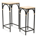Lot de 2 tables d'appoint carrées Claudette en bois et métal avec détails en rotin