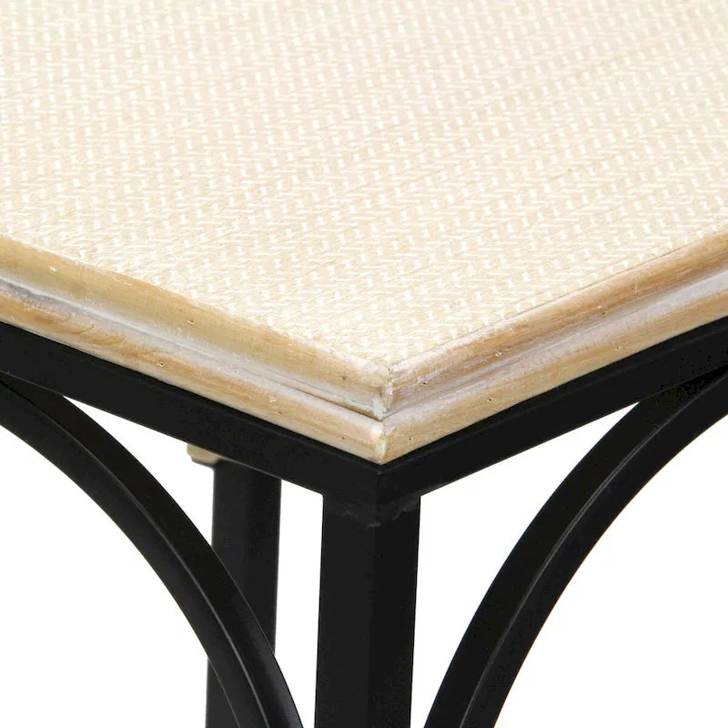 Lot de 2 tables d'appoint carrées Claudette en bois et métal avec détails en rotin
