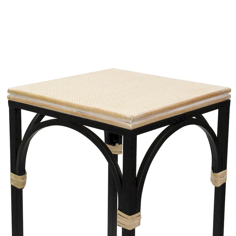 Lot de 2 tables d'appoint carrées Claudette en bois et métal avec détails en rotin