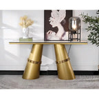 Table console rectangulaire Glam 60 po en verre avec base en acier inoxydable doré brossé