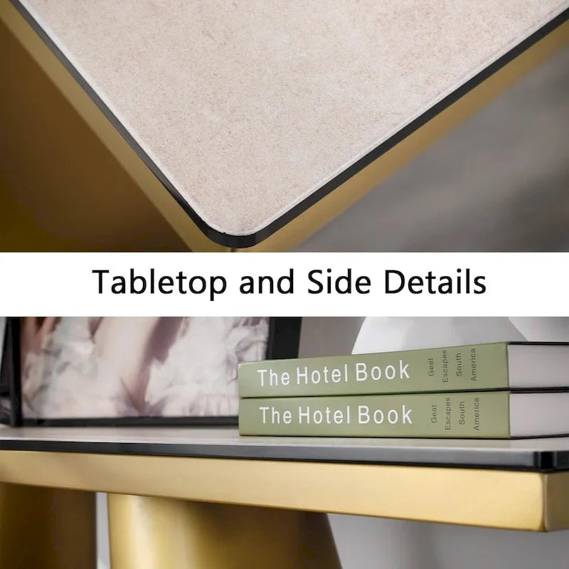 Table console rectangulaire Glam 60 po en verre avec base en acier inoxydable doré brossé