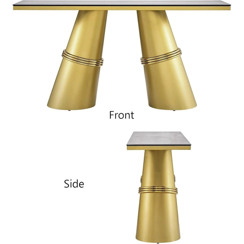 Table console rectangulaire Glam 60 po en verre avec base en acier inoxydable doré brossé