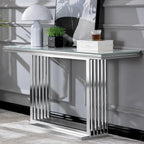 Table console rectangulaire Glam 60 po en verre avec base en acier inoxydable doré brossé