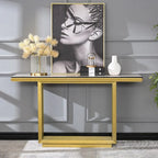 Table console rectangulaire Glam 60 po en verre avec base en acier inoxydable doré brossé