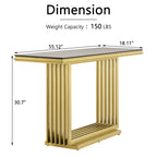 Table console rectangulaire Glam 60 po en verre avec base en acier inoxydable doré brossé