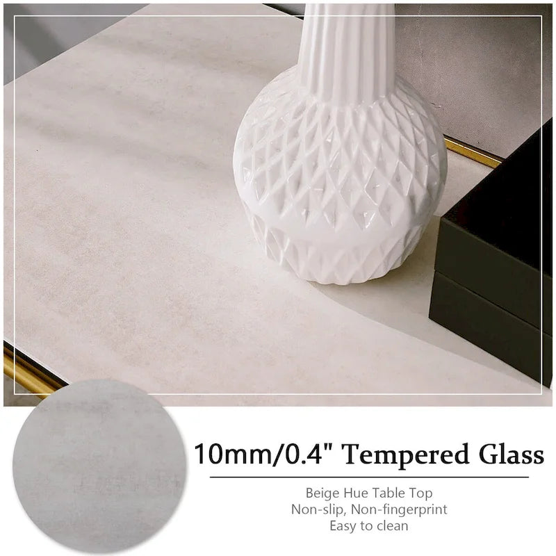 Table console rectangulaire Glam 60 po en verre avec base en acier inoxydable doré brossé