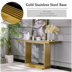 Table console rectangulaire Glam 60 po en verre avec base en acier inoxydable doré brossé