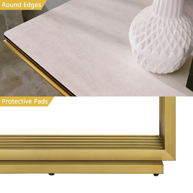 Table console rectangulaire Glam 60 po en verre avec base en acier inoxydable doré brossé
