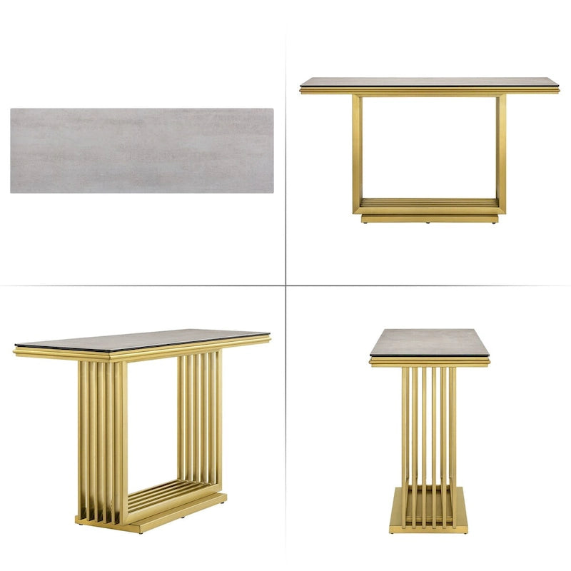 Table console rectangulaire Glam 60 po en verre avec base en acier inoxydable doré brossé