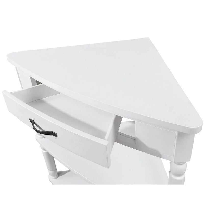 33.8Petite Table d'angle triangulaire, Table d'appoint d'angle en bois pour petits espaces, Table d'appoint d'angle à 3 niveaux avec pieds en bois massif