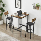 Ensemble table de bar 3 pièces style industriel Grondin avec 2 tabourets de bar en PU souple et dossier, ensemble de salle à manger hauteur comptoir pour 2