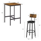Ensemble table de bar 3 pièces style industriel Grondin avec 2 tabourets de bar en PU souple et dossier, ensemble de salle à manger hauteur comptoir pour 2
