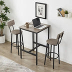 Ensemble table de bar 3 pièces style industriel Grondin avec 2 tabourets de bar en PU souple et dossier, ensemble de salle à manger hauteur comptoir pour 2