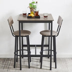 Ensemble table de bar 3 pièces style industriel Grondin avec 2 tabourets de bar en PU souple et dossier, ensemble de salle à manger hauteur comptoir pour 2