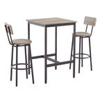 Ensemble table de bar 3 pièces style industriel Grondin avec 2 tabourets de bar en PU souple et dossier, ensemble de salle à manger hauteur comptoir pour 2