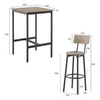 Ensemble table de bar 3 pièces style industriel Grondin avec 2 tabourets de bar en PU souple et dossier, ensemble de salle à manger hauteur comptoir pour 2
