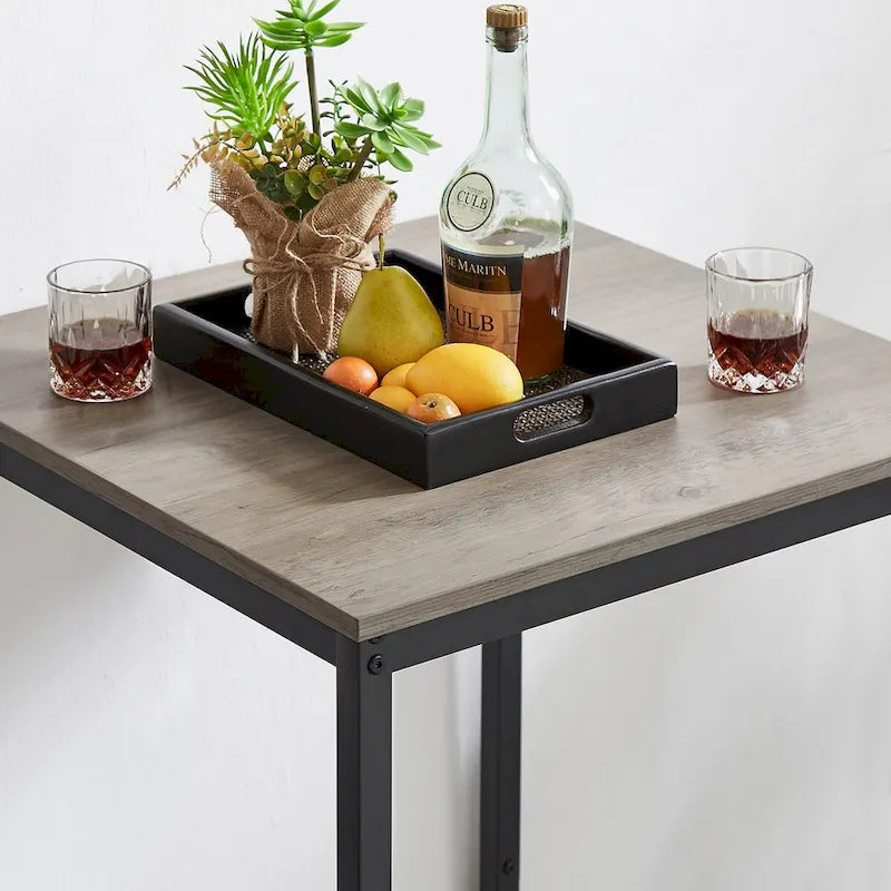 Ensemble table de bar 3 pièces style industriel Grondin avec 2 tabourets de bar en PU souple et dossier, ensemble de salle à manger hauteur comptoir pour 2