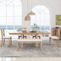 Table à manger extensible de 82 pouces à 6 places avec repose-pieds, 4 chaises de salle à manger rembourrées, banc, deux rallonges amovibles de 11 pouces, coussin beige