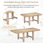 Table à manger extensible de 82 pouces à 6 places avec repose-pieds, 4 chaises de salle à manger rembourrées, banc, deux rallonges amovibles de 11 pouces, coussin beige