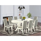 East West Furniture 9 Piece Kitchen Table Set- an Oval Dining Table and 8 Shitake Linen Fabric Chairs, Linen White