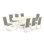 East West Furniture Ensemble de table de cuisine 9 pièces - une table à manger ovale et 8 chaises en tissu Shitake Linen, Linen White