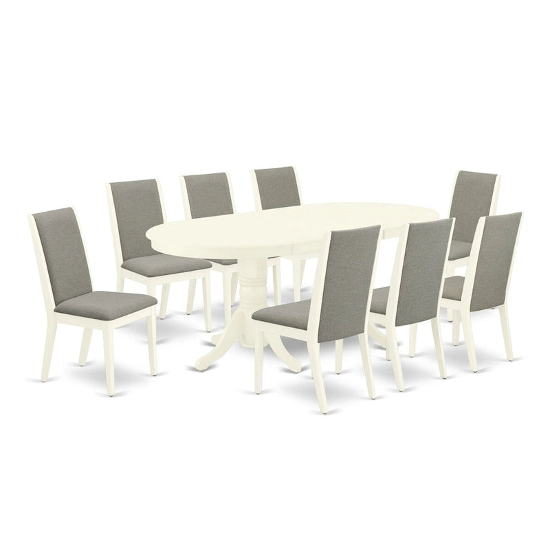 East West Furniture Ensemble de table de cuisine 9 pièces - une table à manger ovale et 8 chaises en tissu Shitake Linen, Linen White