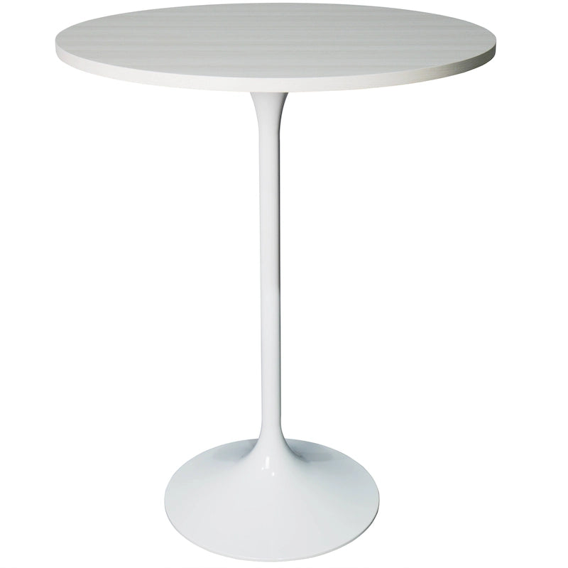 Table à manger ronde LeisureMod Verve 27 avec plateau en bois MDF et base en acier blanc pour cuisine et salle à manger