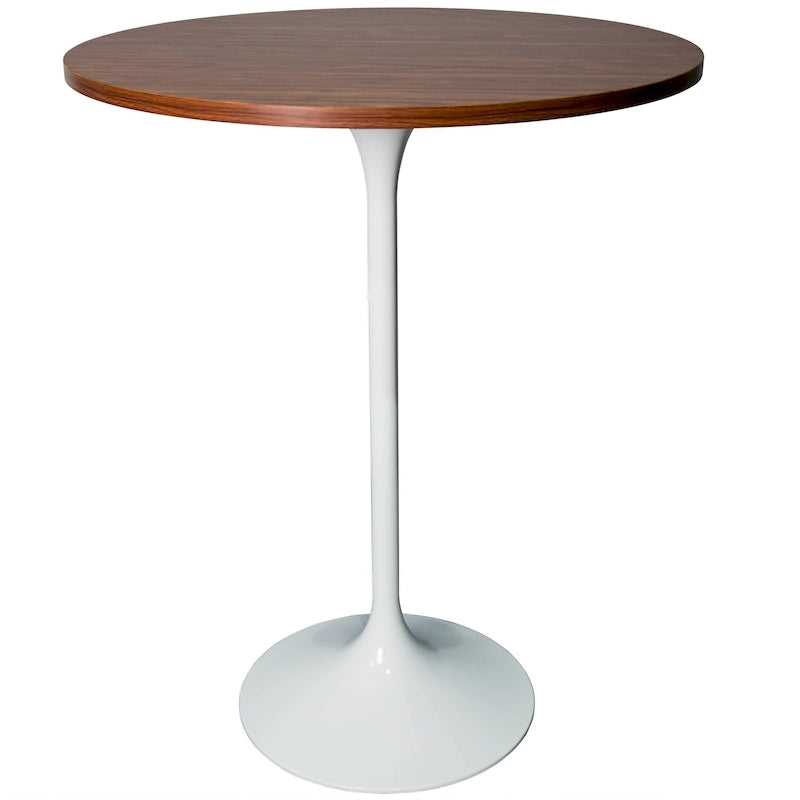 Table à manger ronde LeisureMod Verve 27 avec plateau en bois MDF et base en acier blanc pour cuisine et salle à manger