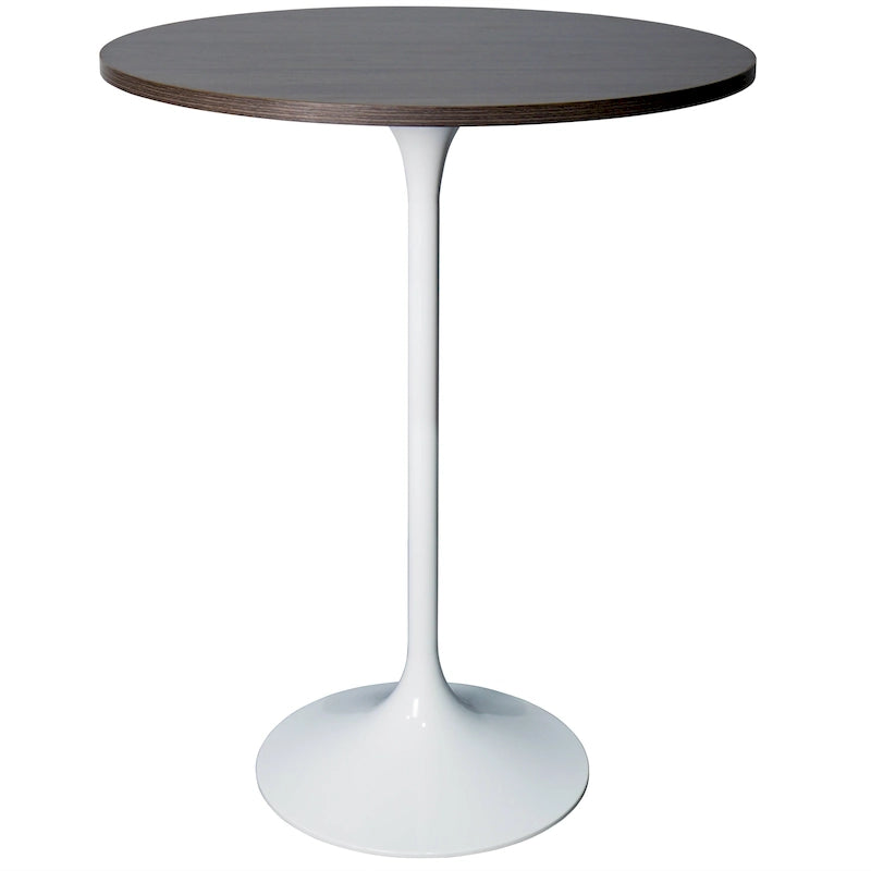 Table à manger ronde LeisureMod Verve 27 avec plateau en bois MDF et base en acier blanc pour cuisine et salle à manger