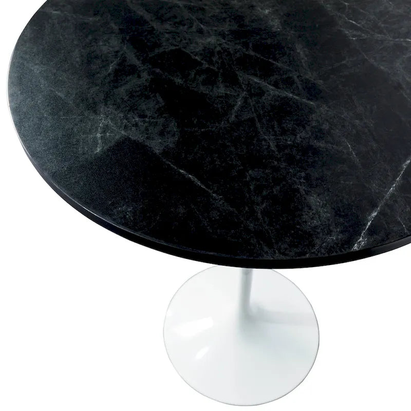 Table à manger ronde LeisureMod Verve 27 avec plateau en bois MDF et base en acier blanc pour cuisine et salle à manger