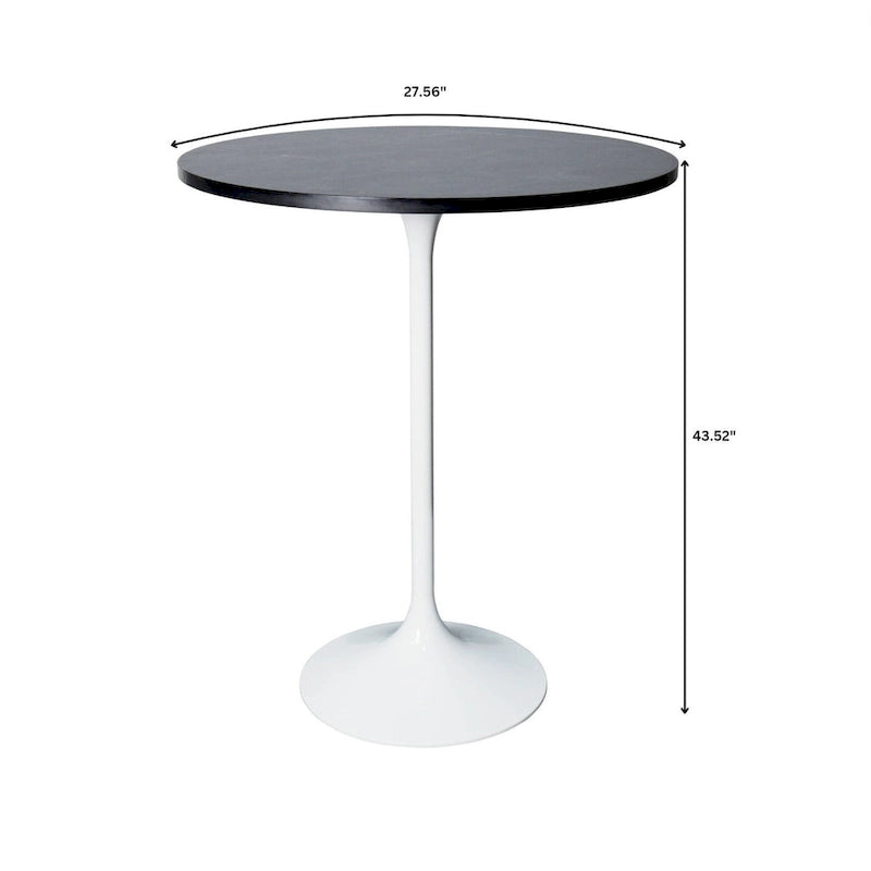 Table à manger ronde LeisureMod Verve 27 avec plateau en bois MDF et base en acier blanc pour cuisine et salle à manger