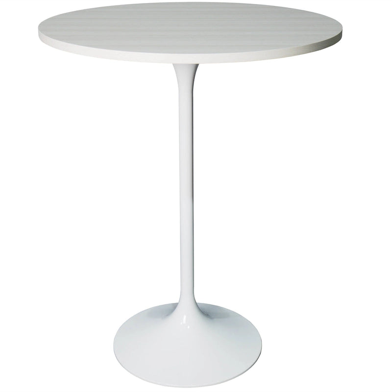 Table à manger ronde LeisureMod Verve 27 avec plateau en bois MDF et base en acier blanc pour cuisine et salle à manger