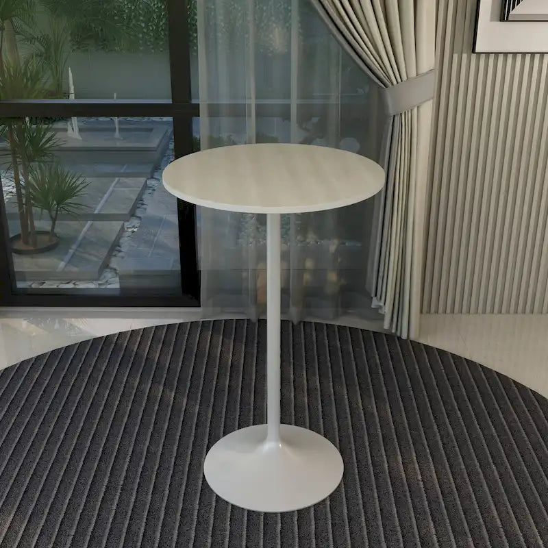 Table à manger ronde LeisureMod Verve 27 avec plateau en bois MDF et base en acier blanc pour cuisine et salle à manger