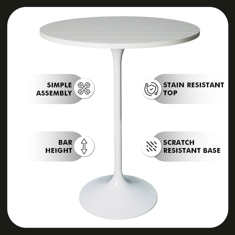 Table à manger ronde LeisureMod Verve 27 avec plateau en bois MDF et base en acier blanc pour cuisine et salle à manger